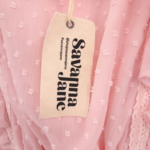 Savanna Jane NWT swiss dot ruffle cottagecore top Size 1X pink long sleeve - Picture 5 of 7